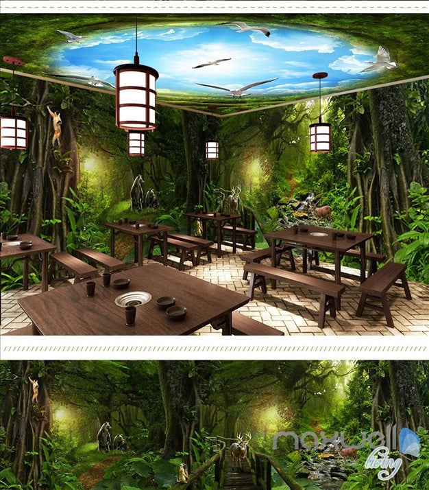 Deep forest forest theme space entire room wallpaper wall mural decal IDCQW-000018