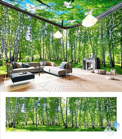 Image of White birch forest theme space entire room wallpaper wall mural decal IDCQW-000019