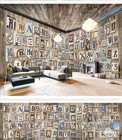 Image of English alphabet label theme space entire room wallpaper wall mural decal IDCQW-000026
