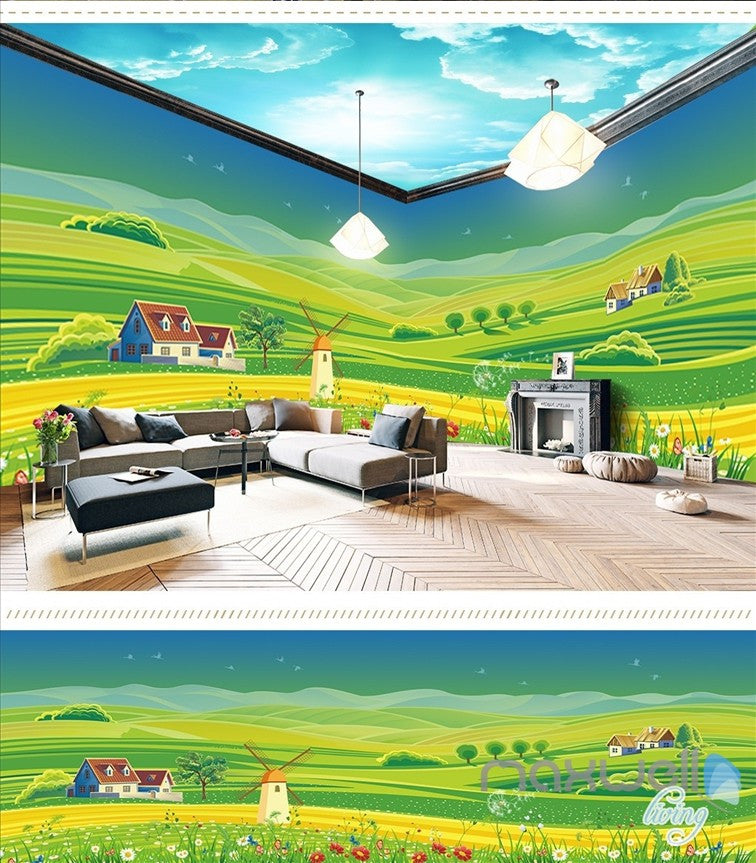 Country Green field theme space entire room wallpaper 3D wall mural decal IDCQW-000032