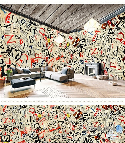 Image of Retro newspaper theme space entire room wallpaper wall mural decal IDCQW-000034