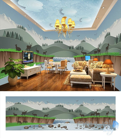 Image of Creek elk cartoon theme space entire room wallpaper wall mural decal IDCQW-000037