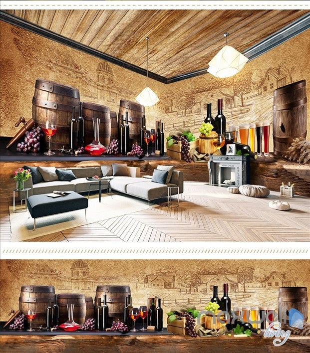 Vintage Pub Celler Beverages Theme Spaces entire room wallpaper wall mural decals IDCQW-000038