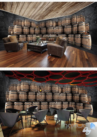 Image of Cellar oak barrels theme space entire room wallpaper wall mural decal IDCQW-000039
