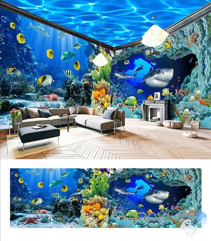 Image of Underwater world aquarium theme space entire room wallpaper wall mural decal IDCQW-000040