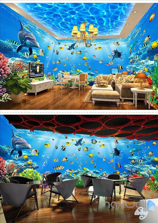 Underwater world theme space entire room wallpaper wall mural decal IDCQW-000042
