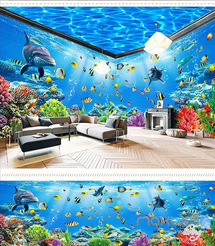 Image of Underwater world theme space entire room wallpaper wall mural decal IDCQW-000042