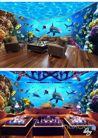 Underwater world aquarium theme space entire room wallpaper wall mural decal IDCQW-000044