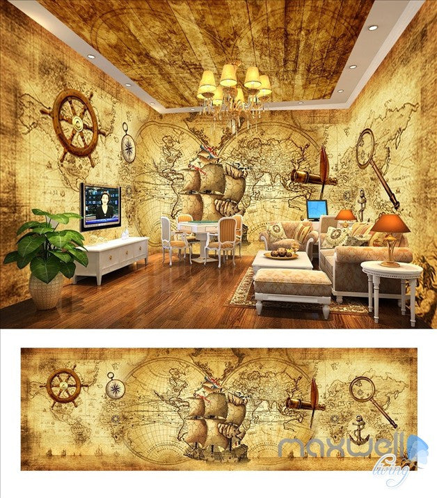 Pirates of the Caribbean retro entire room wallpaper wall mural decal IDCQW-000047