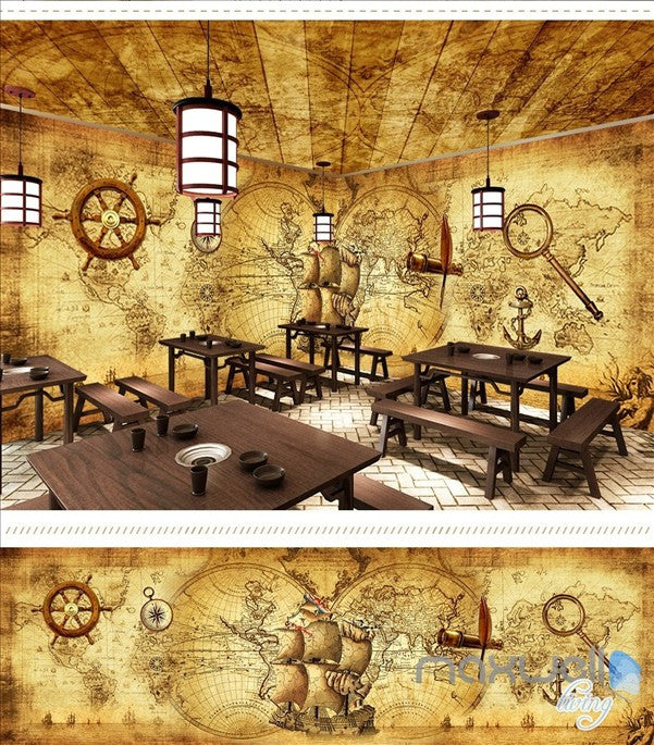 Pirates of the Caribbean retro entire room wallpaper wall mural decal IDCQW-000047