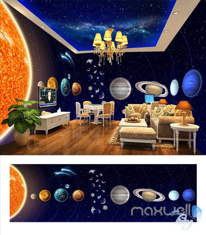 Image of Solar system planet theme space entire room wallpaper wall mural decal IDCQW-000048