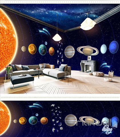 Image of Solar system planet theme space entire room wallpaper wall mural decal IDCQW-000048