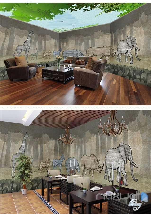 Animal park theme space entire room wallpaper wall mural decal IDCQW-000050