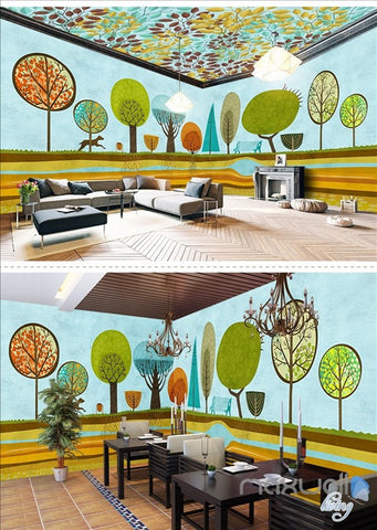 Image of Hand painted woods theme space entire room wallpaper wall mural decal IDCQW-000053