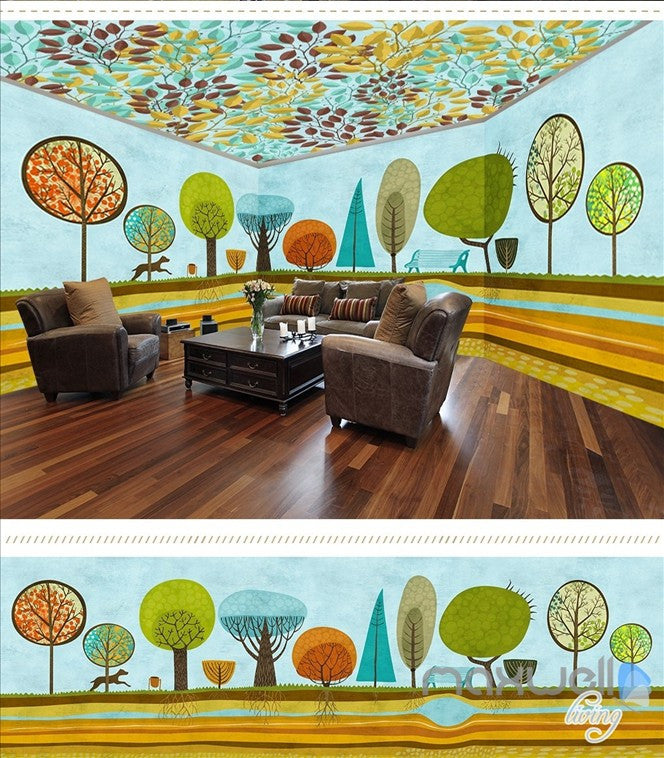 Hand painted woods theme space entire room wallpaper wall mural decal IDCQW-000053