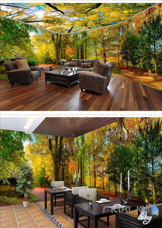 Woods park Autumn Forest Tree Top theme entire room 3D wallpaper wall mural decal art print IDCQW-000054