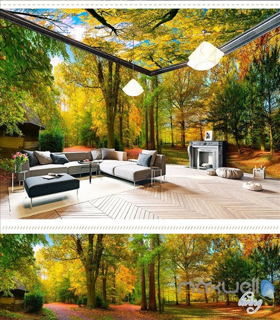 Woods park Autumn Forest Tree Top theme entire room 3D wallpaper wall mural decal art print IDCQW-000054