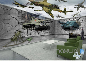 3D tank broken wall entire room wallpaper wall mural decal IDCQW-000055