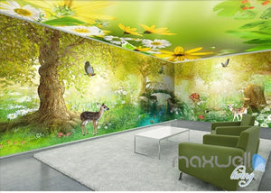 Fairy tale forest deer butterfly entire kids room wallpaper 3D wall mural decal art print IDCQW-000056