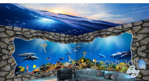Image of Underwater sea world 3D entire room wallpaper wall mural decal IDCQW-000057