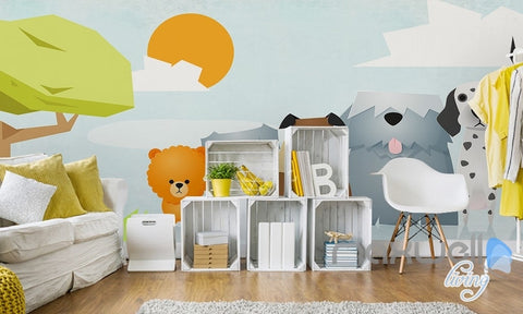Image of Hand-painted children's cartoon pet dog fresh nature entire room wallpaper wall mural decal IDCQW-000068