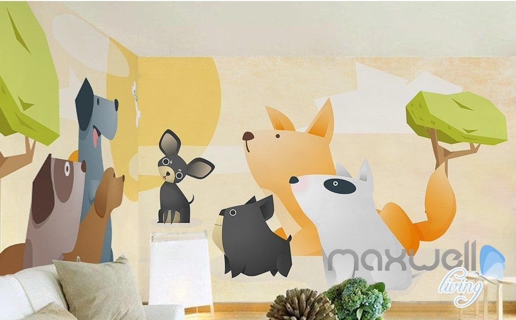 Cartoon pet dog meat bones sunrise entire kids room wallpaper wall mural decal Art Print IDCQW-000071