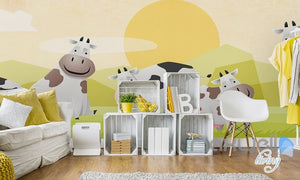 Scandinavian fresh freshness natural grass cows sunrise entire room wallpaper wall mural decal IDCQW-000073