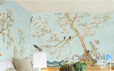 Image of Chinese Classical Flower Bird Pattern Magnolia entire room wallpaper wall mural decals Business Art Print  IDCQW-000077