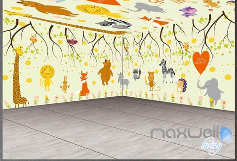 Image of Cartoon Animal Safari Giraffe Monkey Entire Room Wallpaper Wall Murals Art Print IDCQW-000079