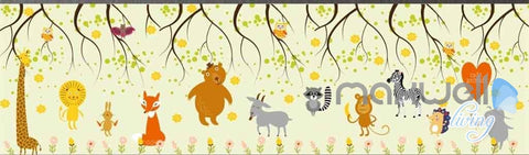 Image of Cartoon Animal Safari Giraffe Monkey Entire Room Wallpaper Wall Murals Art Print IDCQW-000079