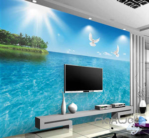 3D Dophins Jumping Sea Yacht Entire Room Wallpaper Wall Murals Art Prints IDCQW-000084