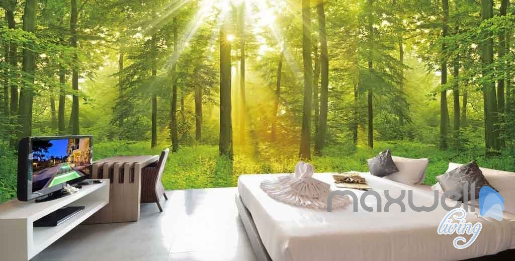 3D Forest Tree Sun Beam Entire Room Wallpaper Wall Murals Art Prints IDCQW-000089