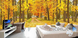 3D Autumn Yellow Forest Tree Entire Room Wallpaper Wall Murals Art Prints IDCQW-000090