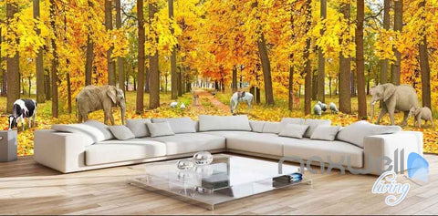 Image of 3D Autumn Yellow Forest Tree Entire Room Wallpaper Wall Murals Art Prints IDCQW-000090