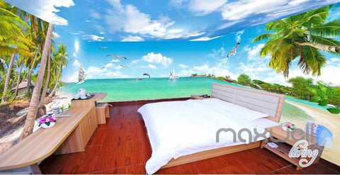 Image of 3D Tropical Island Palm Tree Entire Room Wallpaper Wall Murals Art Prints IDCQW-000091