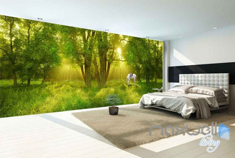 Image of 3D Large Tree Forest Horse Entire Room Wallpaper Wall Murals Art Prints IDCQW-000096