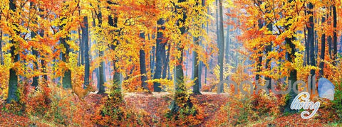 Image of 3D Orange Yellow Forest Autumn Entire Room Wallpaper Wall Murals Art Print IDCQW-000097