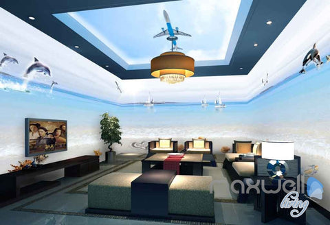 Image of 3D Beach Shell Plane Ceiling Entire Room Wallpaper Wall Murals Art Prints IDCQW-000099