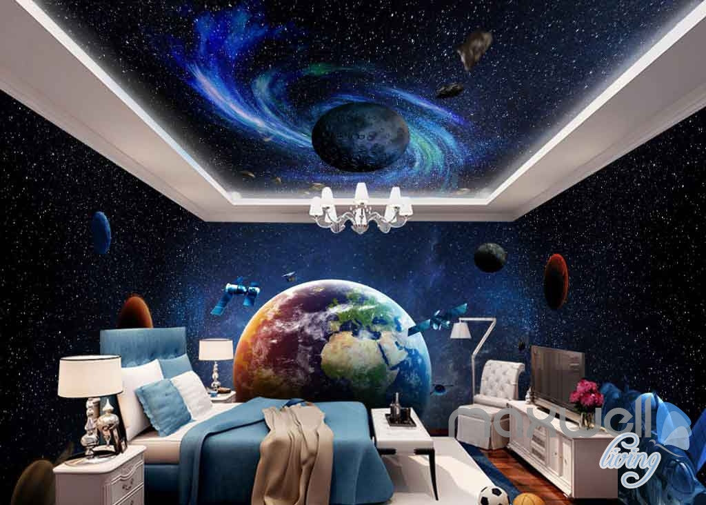 3D Earth Planets Satellite Universe Entire Room Wallpaper Wall Murals Art Prints  IDCQW-000100