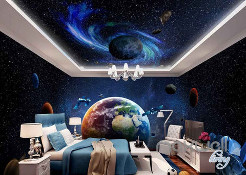 Image of 3D Earth Planets Satellite Universe Entire Room Wallpaper Wall Murals Art Prints  IDCQW-000100