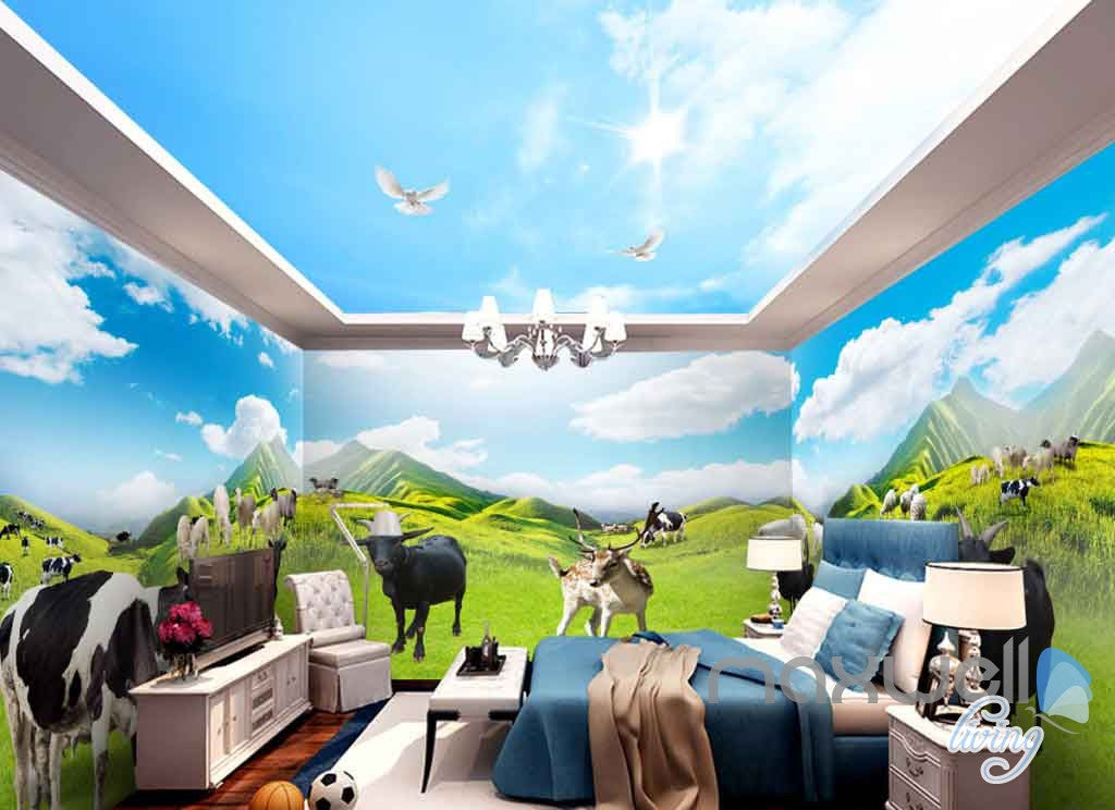 3D Farm Animals Mountain Cow Entire Room Wallpaper Wall Murals Prints IDCQW-000105