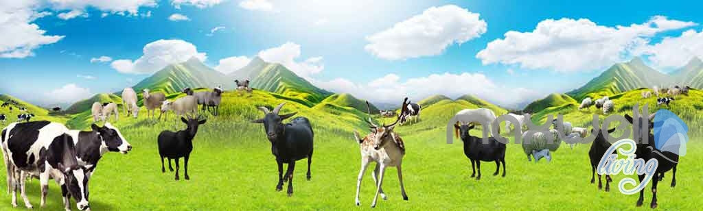 Black Cow in Farm 3D Effect Mural for Door Wall Fridge 