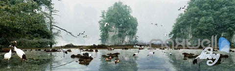 3D Mountain Pool Birds Entire Room Wallpaper Wall Murals Art Prints IDCQW-000107
