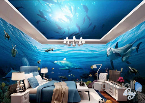 Image of 3D Shoal Fish Undersea Dophins Entire Room Wallpaper Wall Murals Art Prints IDCQW-000108