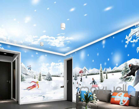 3D Snow Mountain Ski Entire Room Wallpaper Wall Murals Art Prints IDCQW-000109