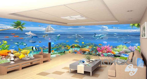 Image of 3D Ocean Underwater Colorful Fish Entire Room Wallpaper Wall Murals IDCQW-000112