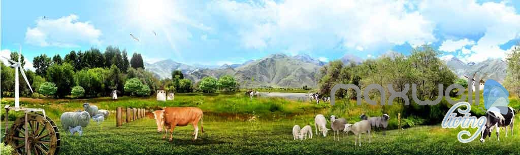 3D Farm View Sheep Cow Entire Room Wallpaper Wall Murals Business Decor IDCQW-000113