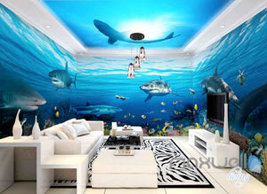 3D Undersea Shark View Entire Room Wallpaper Wall Murals Prints IDCQW-000116