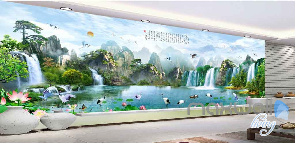 Classic Chinese Mountain Waterfall Entire Room Wallpaper Wall Murals Art Prints IDCQW-000117