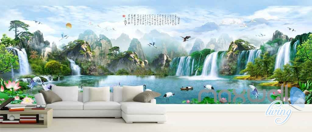 Classic Chinese Mountain Waterfall Entire Room Wallpaper Wall Murals Art Prints IDCQW-000117